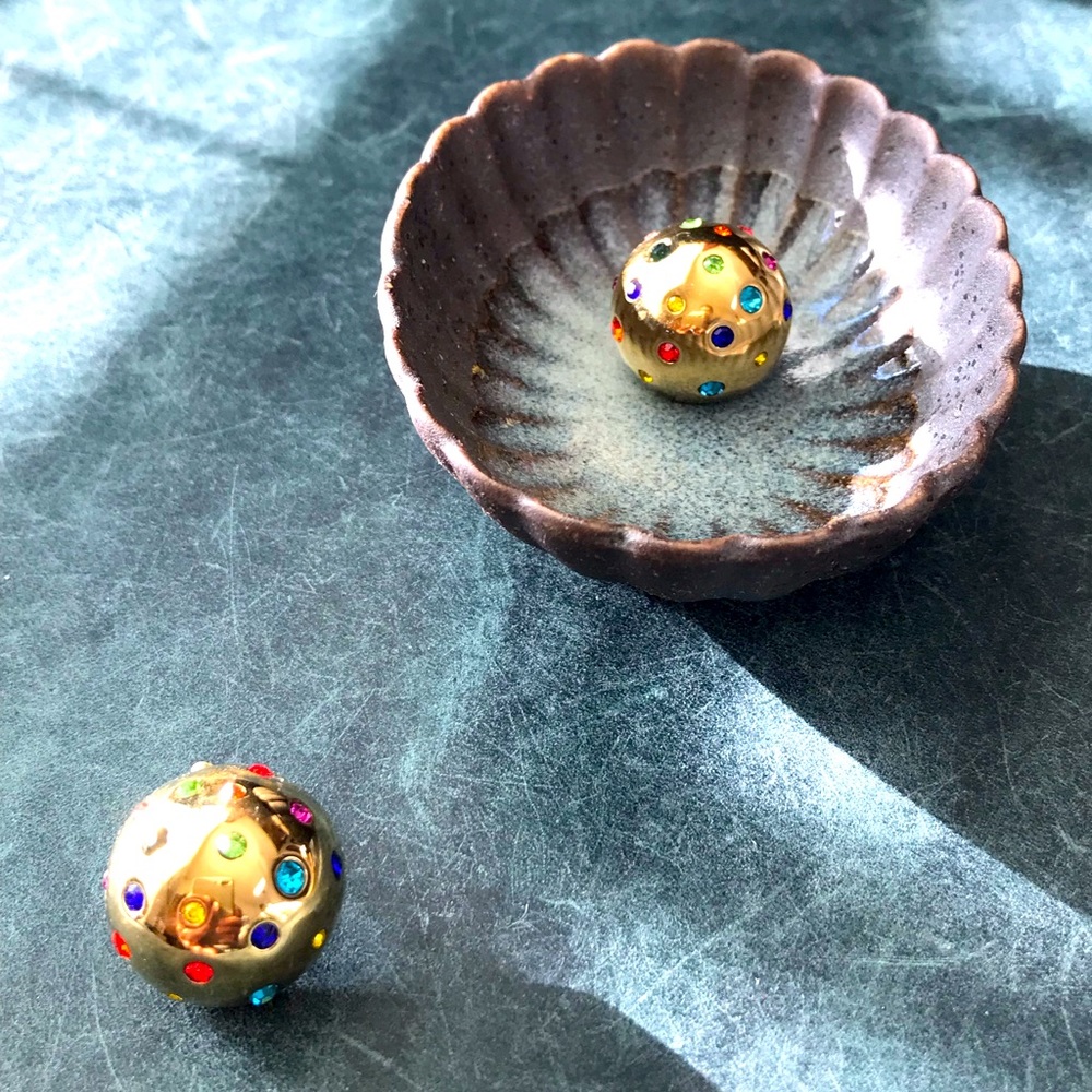 Gold Studs with Colourful Crystals  -NEW, NEVER WORN